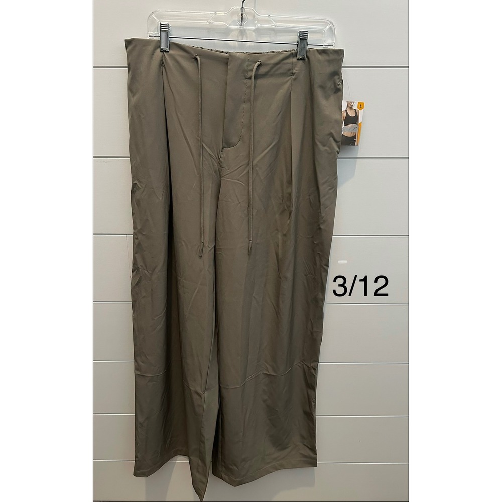 Avia Womens Pants Wide Leg Elastic Waist Drawstring Olive Taupe Large NEW
